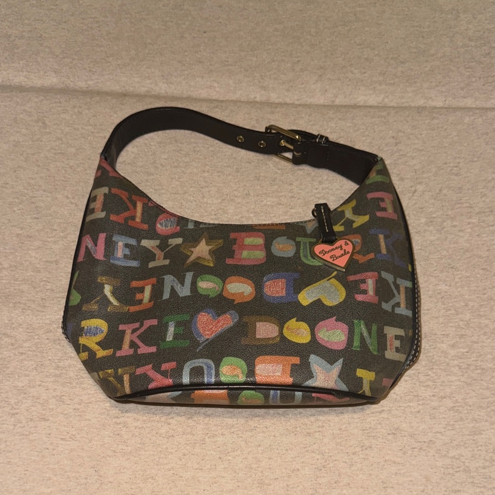 Dooney & Bourke Black Multicolor Letter Print Shoulder Bag